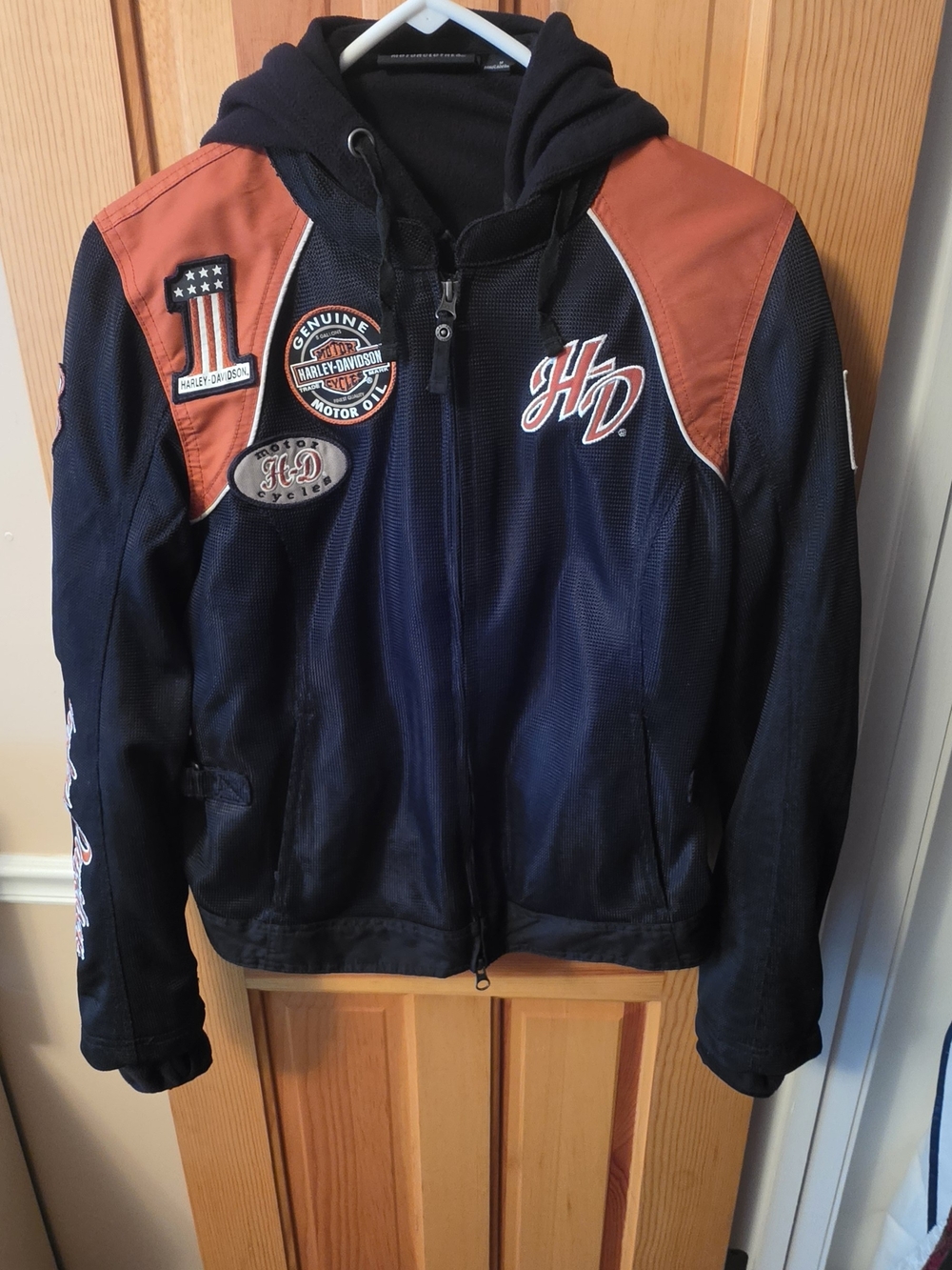 Harley-Davidson Navy and Orange Hooded Patch Jacket
